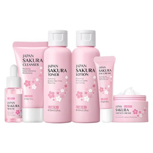 Skin Care Set 6-piece Kit Facial Cleanser Foam Water Toner Clay Mask Serum Cream Rose Skin Care Set (New) Private Label