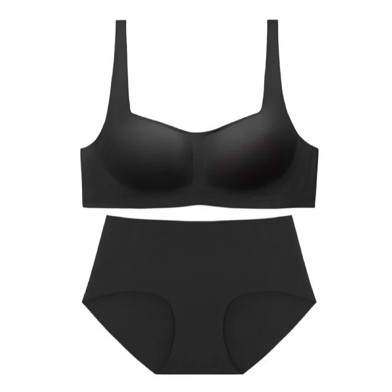 Customizable XL Size Soft Underwear Set Everyday Seamless Brief Square Neck Push Solid Wire-Free Bra Stylish Bra Briefs