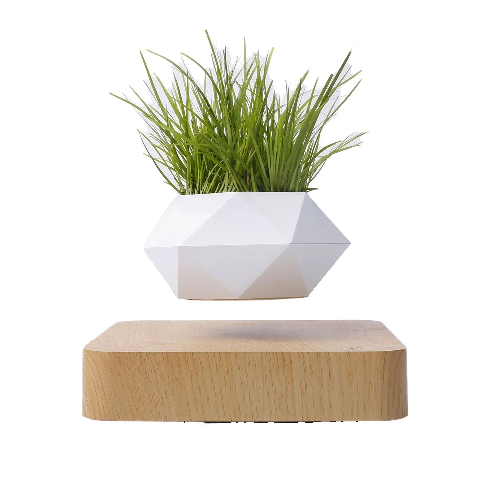 Magnetisch Schwebelebevierter Sechseckiger Blumentopf mit  Holzmaserung-Basis, Schwebender Bonsai fr Haus & Garten, Moderner  Indoor-Pflanztopf