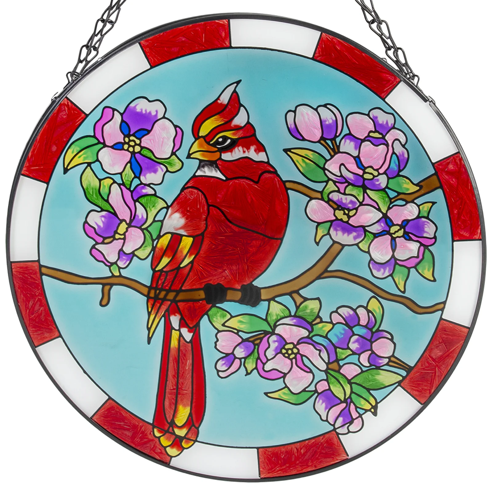 Stained Glass Window Hangings, 12" Round Shape Suncatcher Panels Windows Wall,Glass  Cardinal