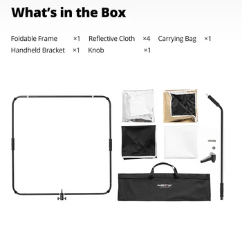 Ambitful KS05 100x100cm 6-in-1 Reflective Diffuser Black Gold White Silver Sun Scrim Handle Bracket Folding Hand Shank Boxed product image