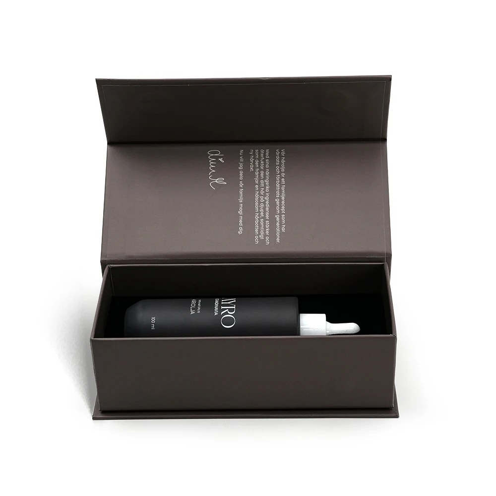 UV Coat Magnet Flip Box for 50ml 100ml Serum Perfume Oud Bossing Printing Label Magnetic Gift Packaging Box for Skincare Bottle