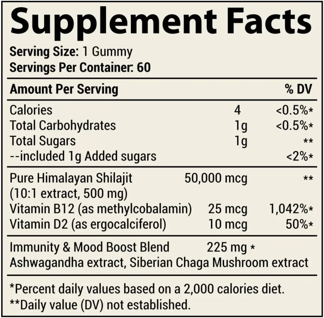 Oem Shilajit Gummies Ashwagandha Vitamins B12 D2 Pure Himalayan