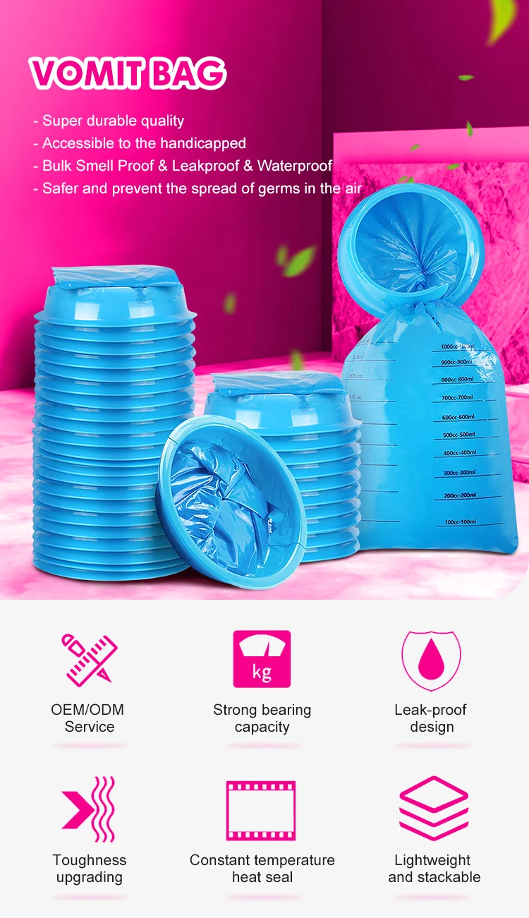 Disposable Foldable Blue Plastic Throw Up Bags Train Sickness Travel