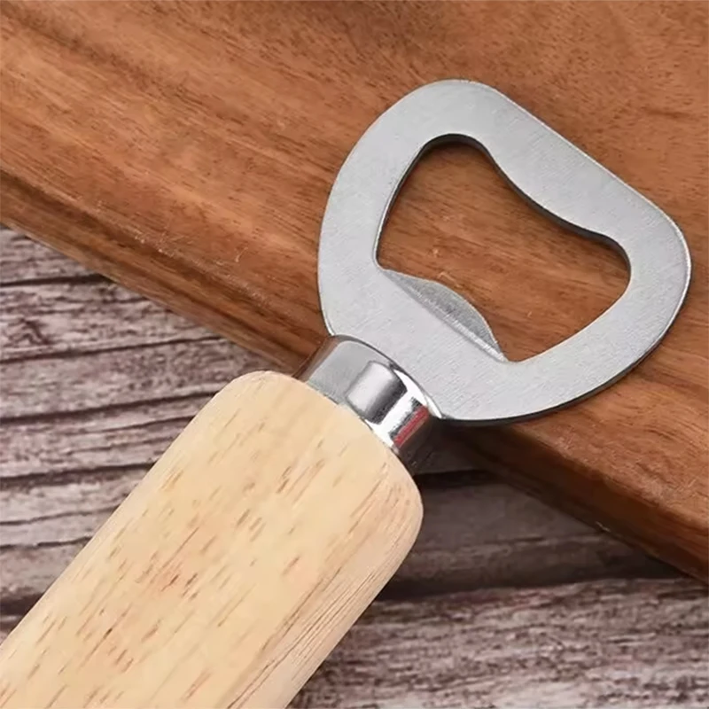 Oem new design kitchen home wedding party stainless steel household bottle opener wooden handle bar beer bottle opener gift