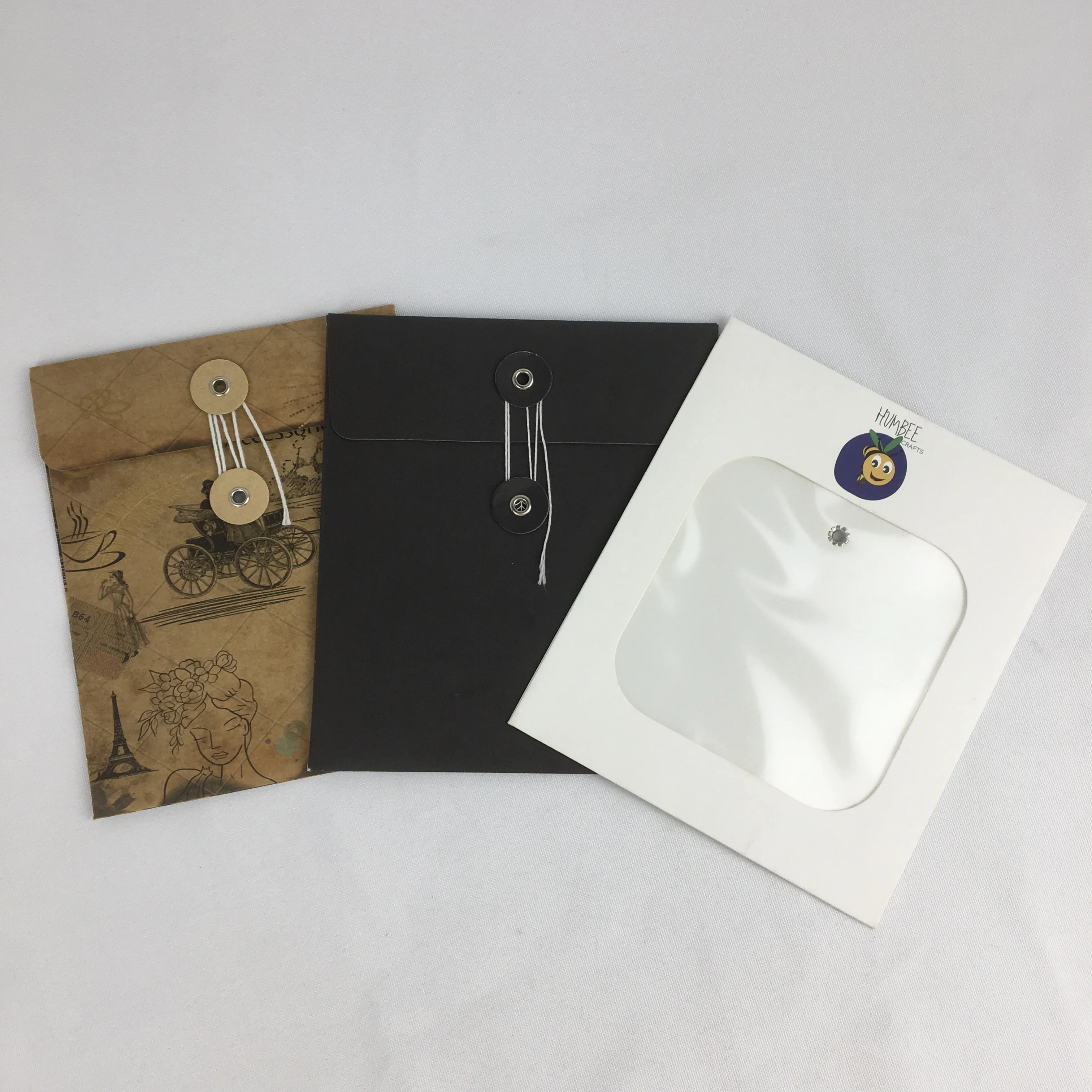 Custom String Closure Envelope Folder Print Your logo Mini Size String Envelope Kraft Envelope with Button and String Closure