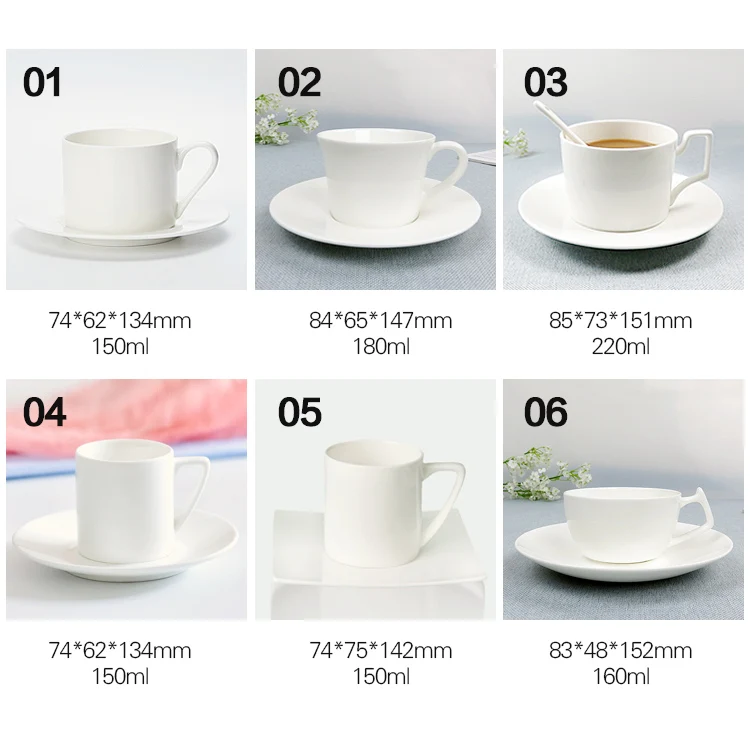 Wholesale Sublimation Custom Decal Printing Cups Simple White Blank Ceramic Bone China Coffee Tea Cup and Saucer Set