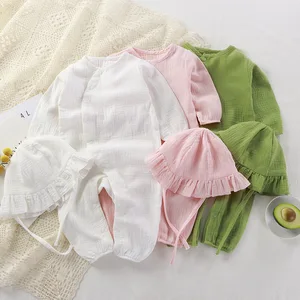 Muslin Baby Clothes Long Cotton One-Piece Solid Gauze Sleepwear Baby Rompers