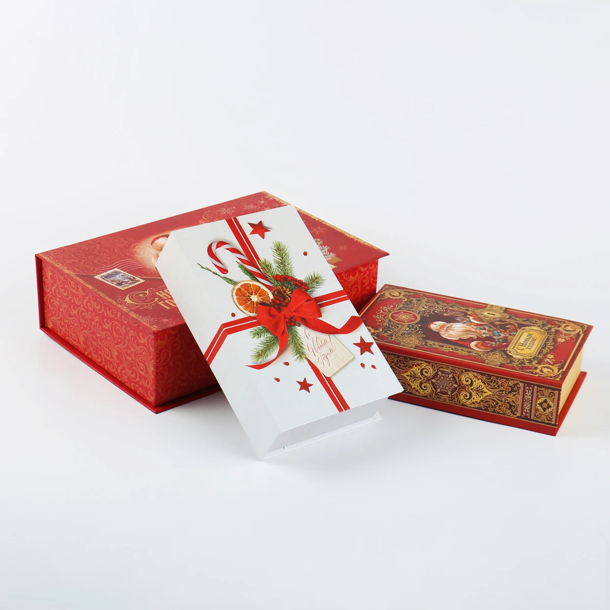 product customized christmas gift paper box printing design customized book shaped flip box with ribbon gift packaging box for present-6
