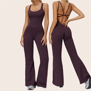 Custom Logo High Waist Sleeveless V Neck Women Yoga Jumpsuits Women Backless Sports Yoga Fitness Clothing