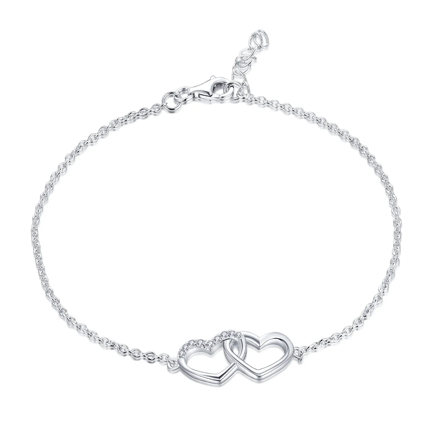 Bracciale Cuore Donna Argento Sterling 925, Misura Regolabile da 17 cm