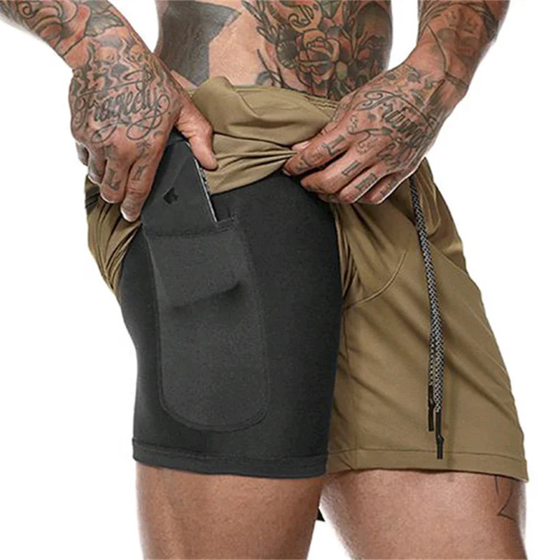 JL0324E High Quality Double Layer Shorts Men Quick Dry Fitness Shorts Men Workout Shorts With Liner