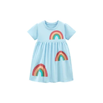 Summer European and American style children shirt rainbow girl princess dress short sleeve cotton children dress