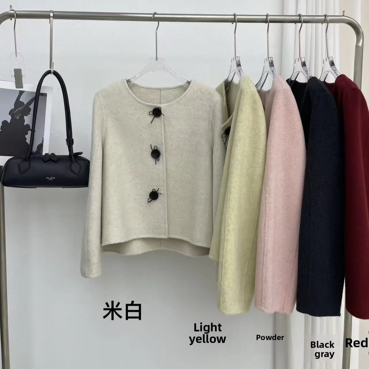 Elegant Long Sleeve Girls Red Jacket for Autumn and Winter Casual Solid Pattern Made of Women's Wool & Blends