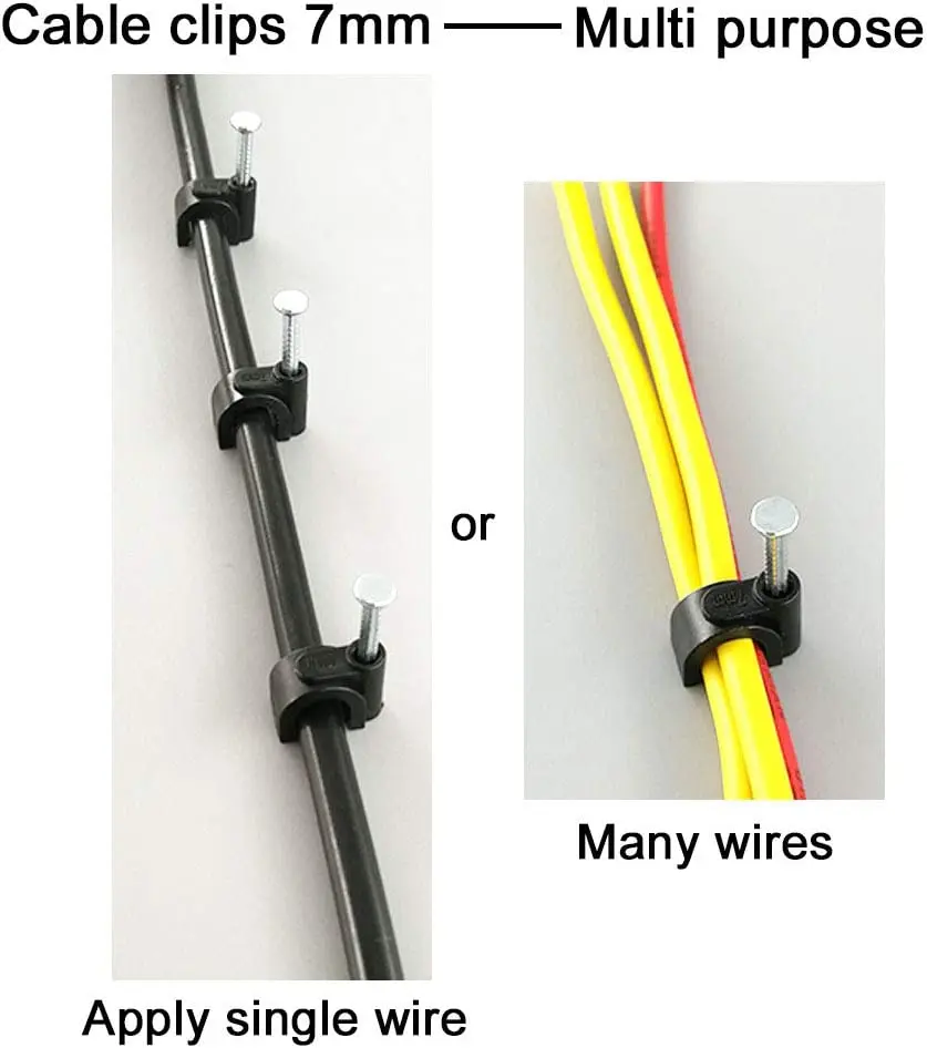 7mm Cable Clips Clamps Rg6 With Steel Nail (200 Pack) Wire Clips Black For Wall,Cord