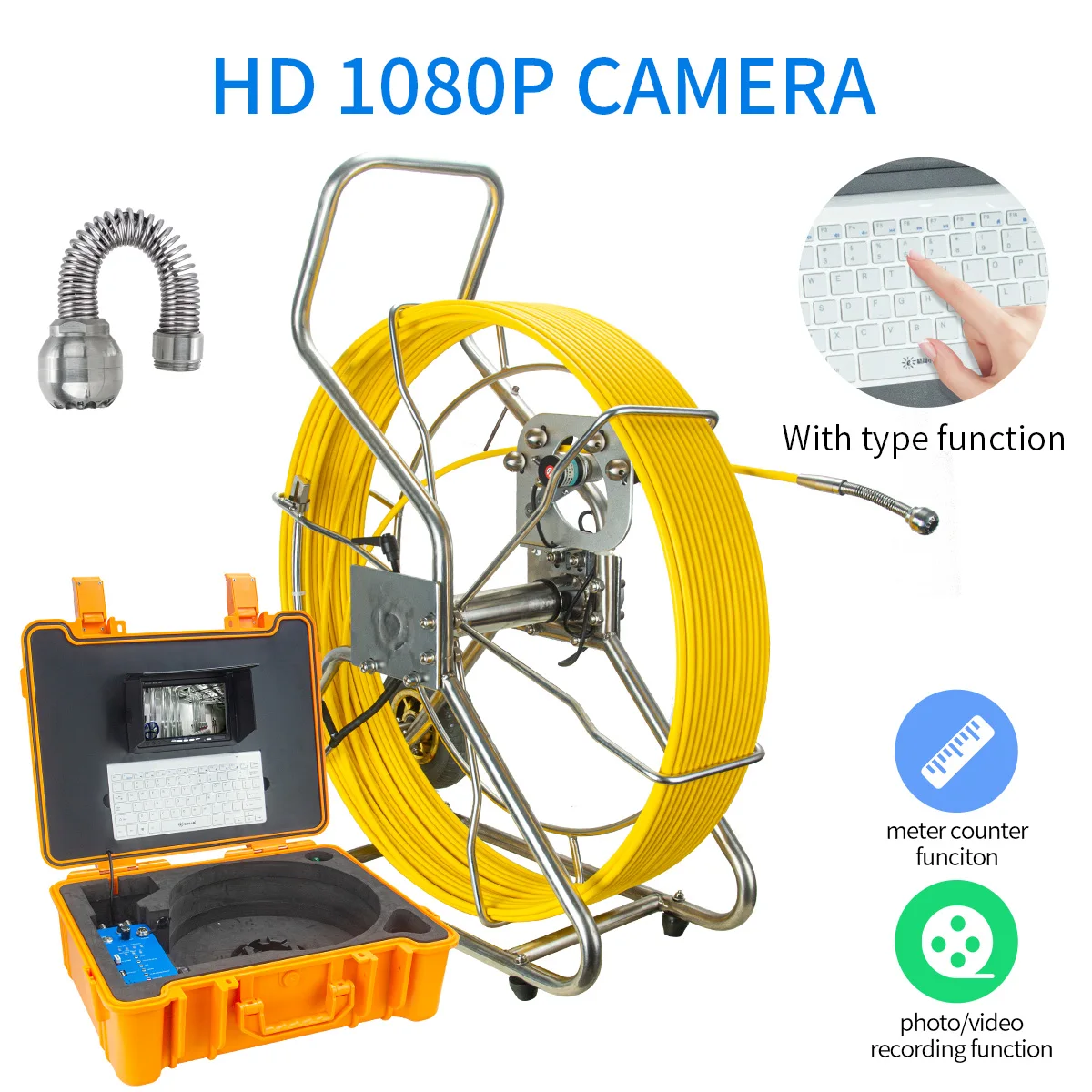 Factory Wholesale Sewer CCTV Pipe Camera 1080P Camera Waterproof IP68 9inch Screen Keyboard Industrial Video Inspection Camera