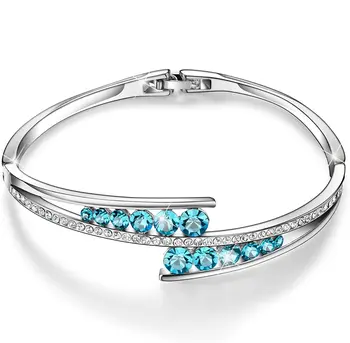 Hermosa Austria Crystal Bangle Love Encounter Bangle Bracelets 925 Sterling silver Bangle for Women Dainty Girls Jewelry
