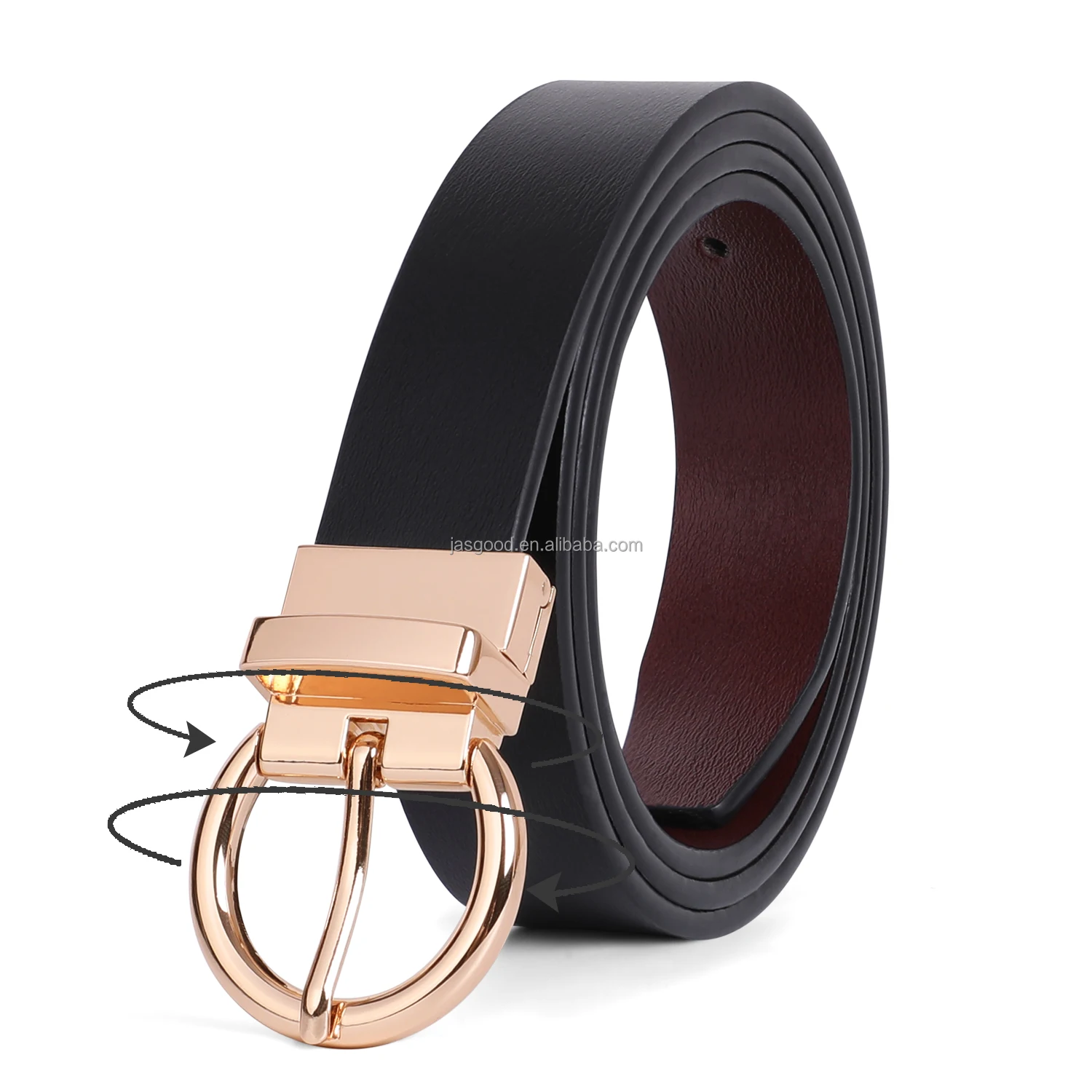 Women Reversible Genuine Leather Belts With Rotatable Gold Belt Buckle ...