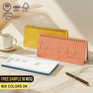 Weekly Planner Custom Logo Undated Spiral PU Leather Standing Desktop Organizer Office Calendar Bulk Wholesale Gift Notebook