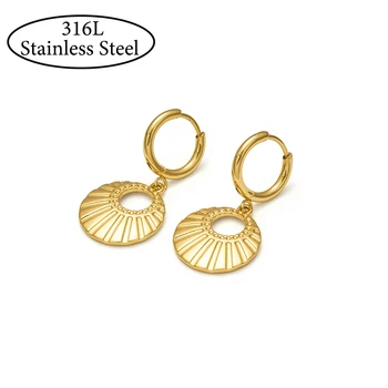 1Pair 316L Stainless Steel 18G Hoop Earring 18k Gold Plated Non Tarnish Chunky Shell Hoogie Earrings Women Jewelry Wholesale
