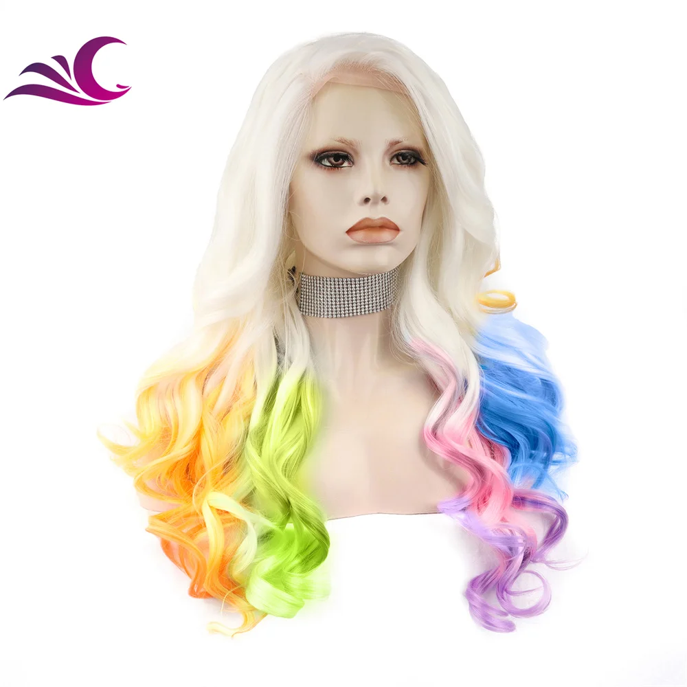 Celebrity deals rainbow dream colorful long wavy lace front h.d wig