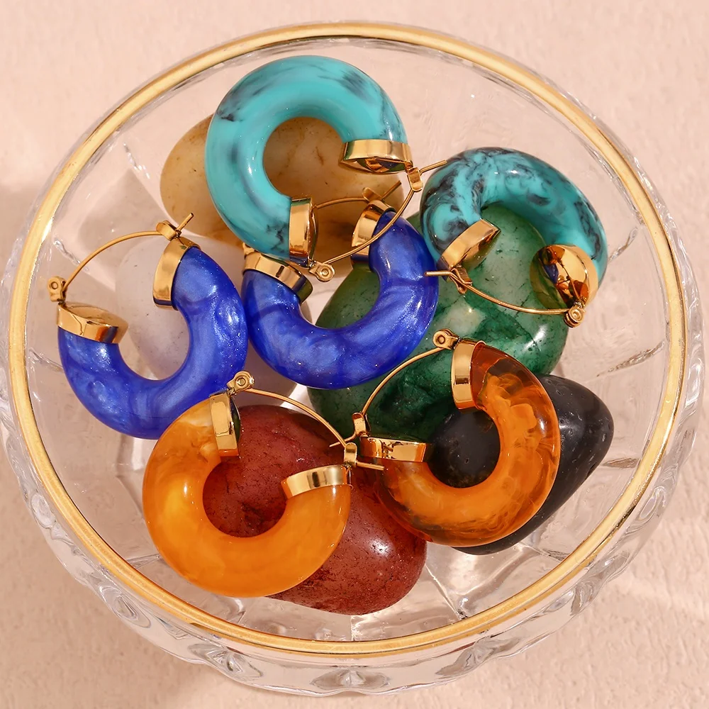 Colorful Gold Plated Earrings Set Resin Acrylic Hoop Earrings Stainless