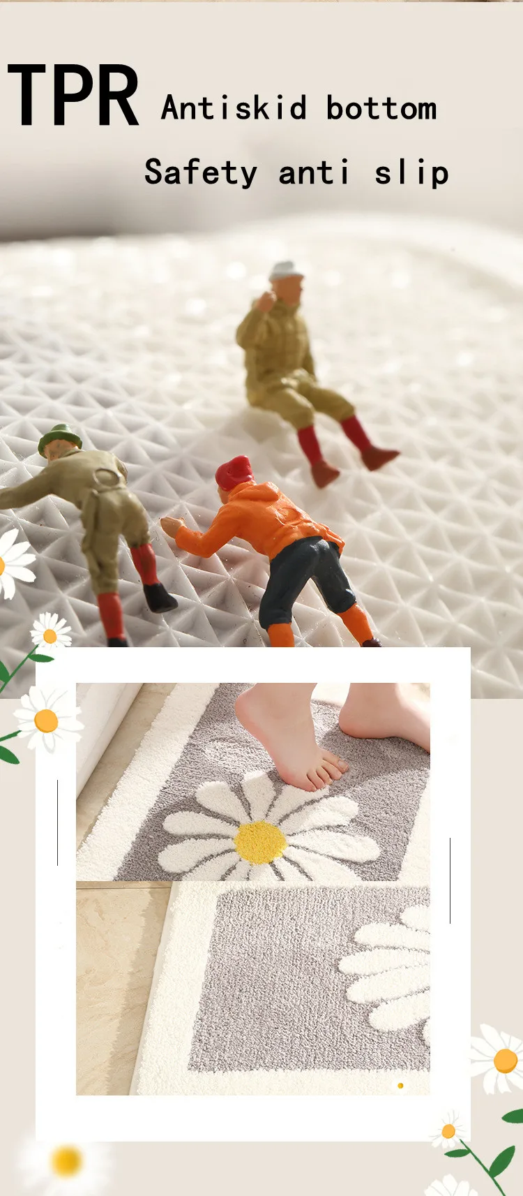 Top luxury Bathroom Rugs And Mats On Sale Long Bath Mats Customized Color Non Slip Chrysanthemum Shower Bath Mats factory