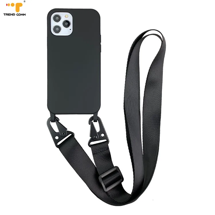 German New Design Crossbody Strap Lanyard Liquid Silicon Cover for iPhone 12 Necklace Phone Case