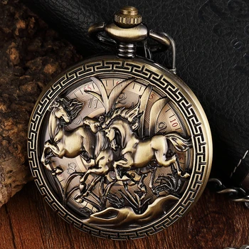 Wholesale Bronzing Hollow Horse Galloping Flip Flip Arabic Numeral Semi-Automatic Mechanical Pocket Watch