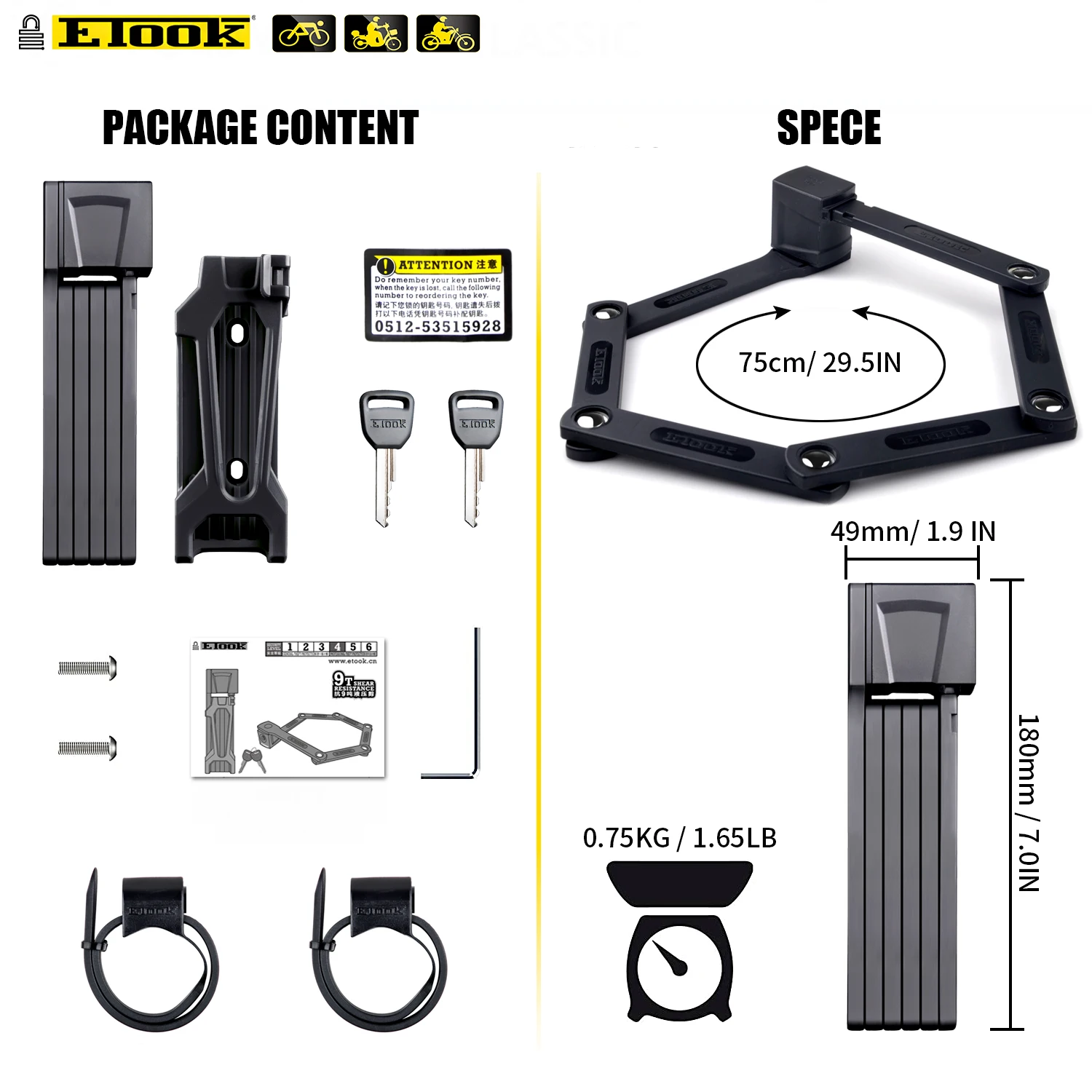 Serratura Antifurto Per Scooter Elettrico A Manetta – Catena In Acciaio Temprato – Rivestita In Silicone – 94 Cm Totali - 2