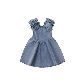 2024 summer new style baby girl dresses thin denim skirt sweet girls dress cotton Internet celebrities baby princess dress