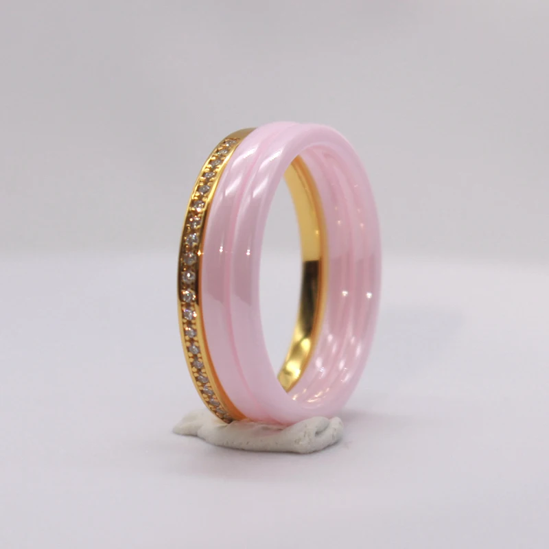 Polished Nano Ceramic Dome Ring with S925 Sterling Silver CZ Diamond Embedded White Gold Electroplated Jewelry Band