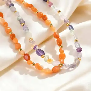 Bohemian Style Irregular Natural Stone Jewelry Beads Necklace Minimalist Chunky Colorful Beaded Necklace