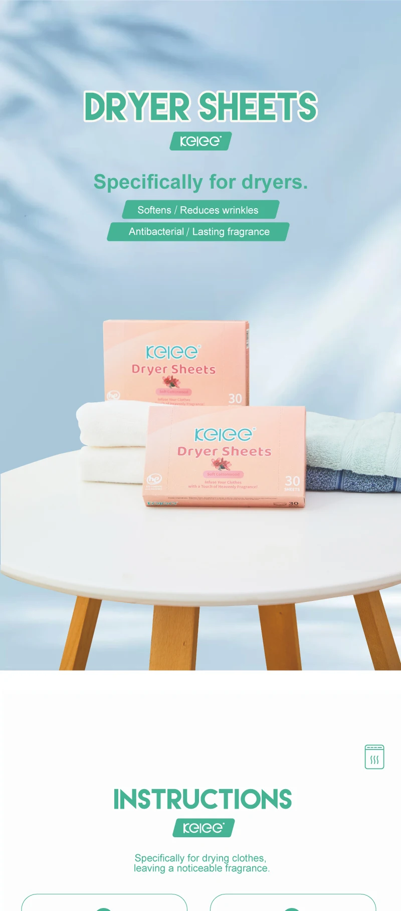 Oem Available Fabric Softener Dryer Sheets Kapok Eco Friendly Plant