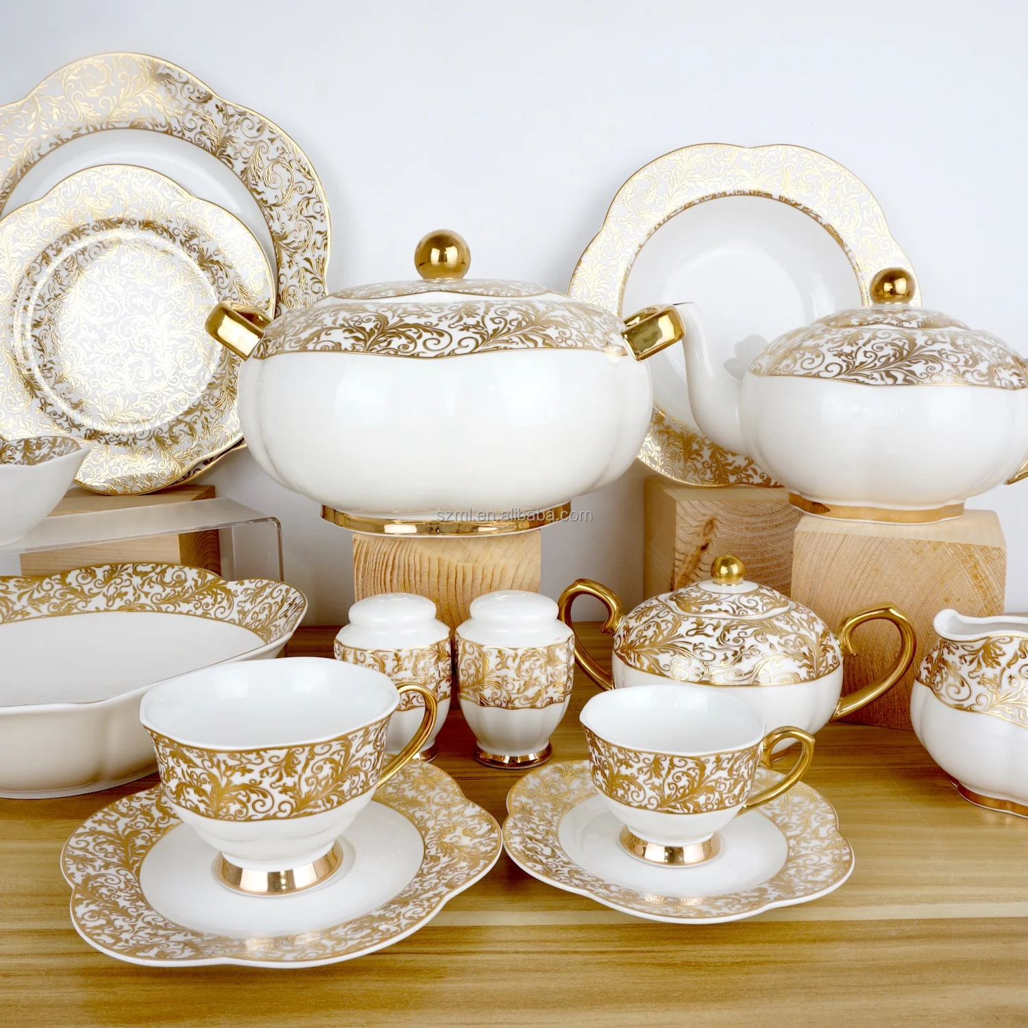 Luxury Dinner Dinner Chinese Tableware Set Real Luxury Gold