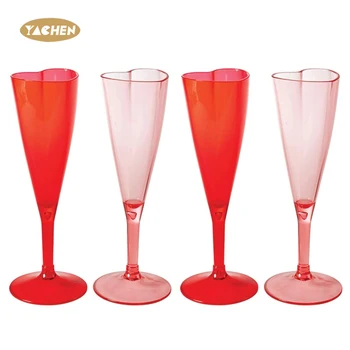 YACHEN Red Pink Champagne Flutes Reusable Clear Plastic Wine Glasses Cups for Valentines Wedding Engagement Party Supplies