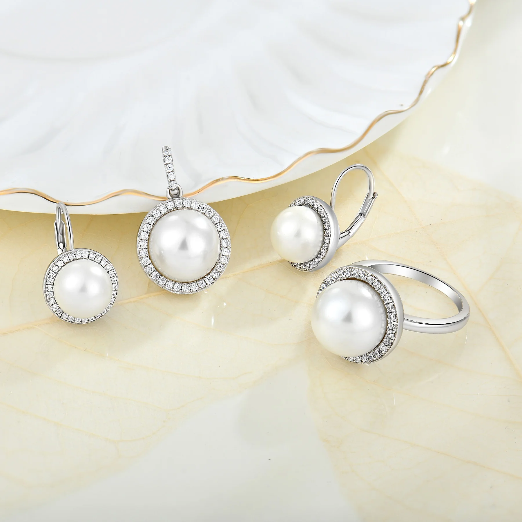 Custom Oem Women Luxury 925 Silver Pearl Earrings Ring Pendant Fine