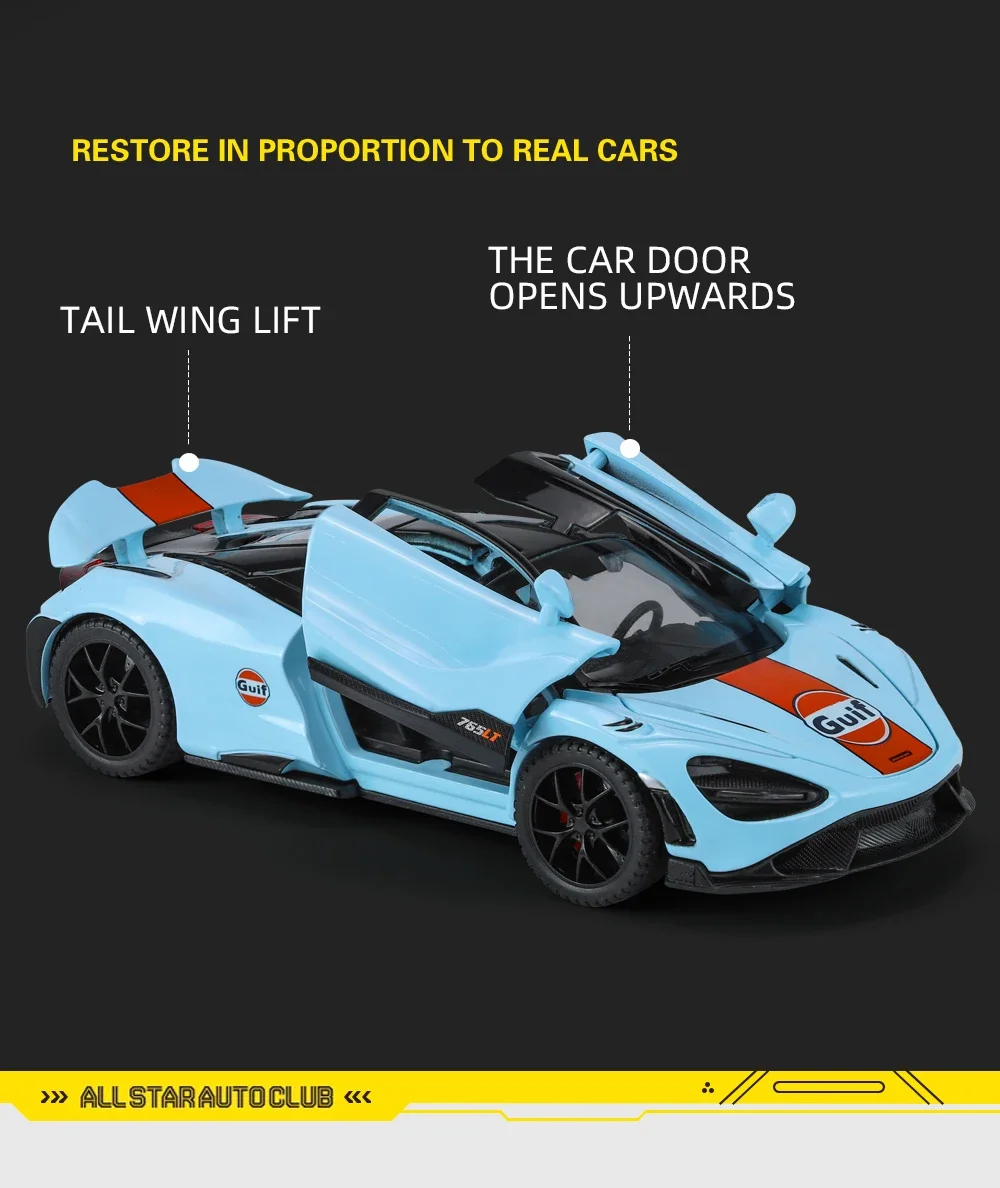 ZYX 1/32 Mclaren 765LT Supersport Car Zinc Alloy Pull Back Diecast