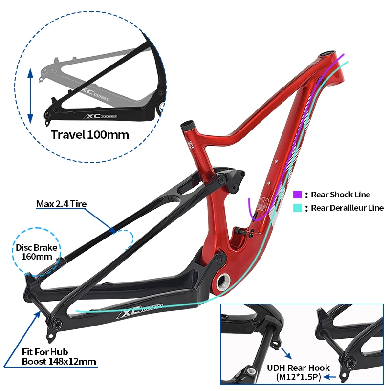 MTB Full Suspension Frame 29 Factory Wholesale 2.4 Tire Thru