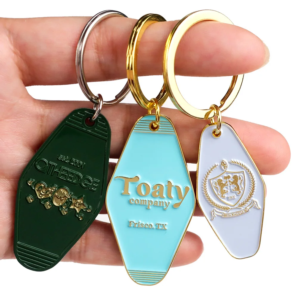 Bulk Custom Key Chain Room Keyring Tag Metal Zinc Alloy Soft Enamel Charm Wholesale Retro Motel Hotel Keychain Customized Key