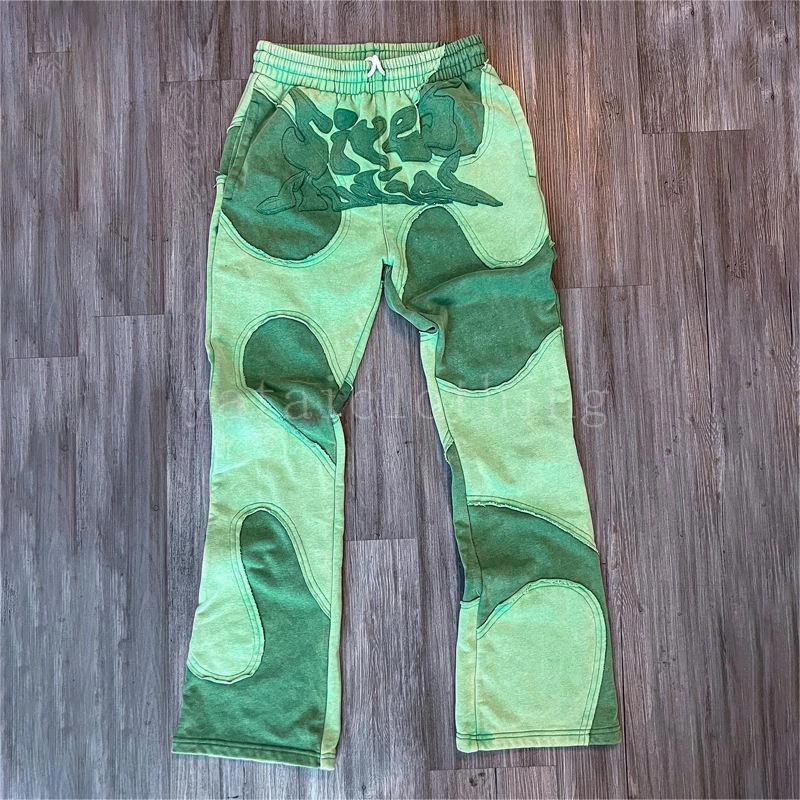 Custom Embroidered Patch Pants Jogger Acid Washed Vintage Sunfade Flair Sweatpants Cut and Sew Flare Sweat Sweatpants