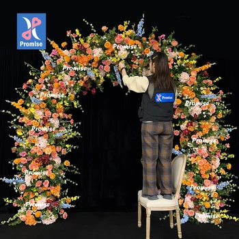 Promise Open Head Faux Flowers Colorful Flower Arrangements Artificial Flower Arch for Wedding Backdrop Stand