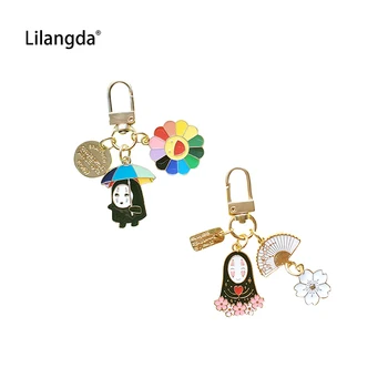 Cartoon Metal Enamel Key chain Ring Car Bag Pendant Airpods Accessories Japanese Anime Spirited Away Golden KeychainWholesal Car