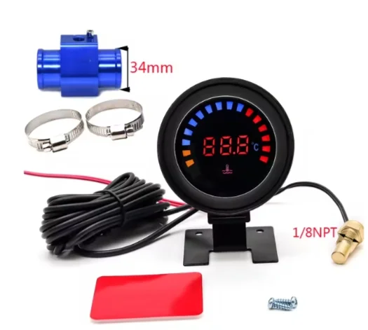 52mm Water Temperature Gauge with Sensor Water Temp Meter Adaptor Joint Pipe Radiator 26-40mm for Gasoline Diesel Car 12V24V