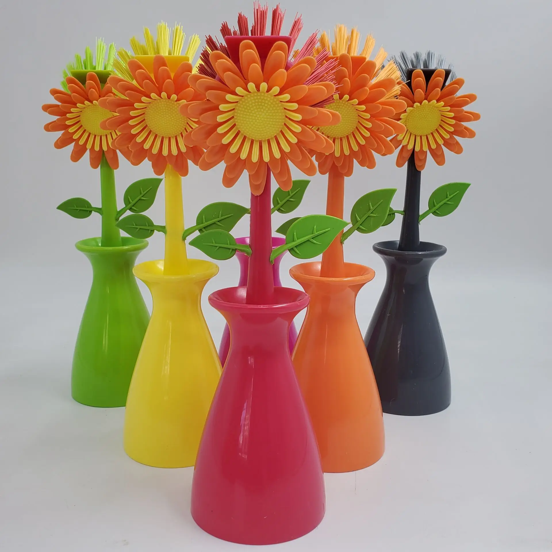 Flower Power Orange Dish Brush with Vase cleaning dish brush