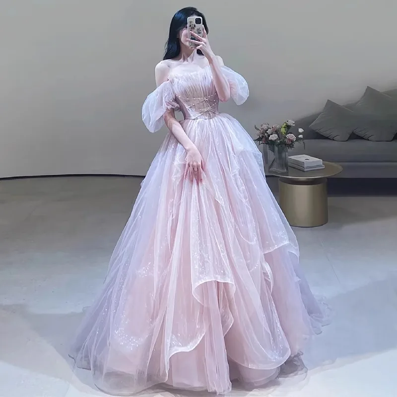 Small-Medium /00s Deep V lace up ombre pink turquoise Harajuku, Aesthetic, Fairy style floor length tulle cheapest dress