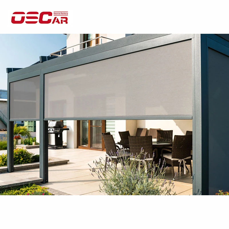 Windproof Zip Track Screen PVC Fabric Blackout Electric Automatic Outdoor Motor Vertical Motorized Shades Roller windows Blinds