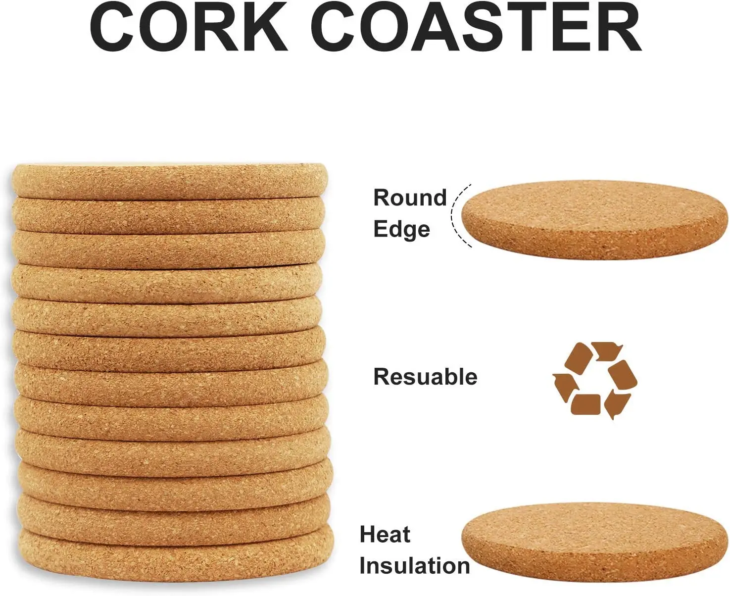 Custom Sublimation Square Mdf Natural Cork 10mm Round Mat Backed