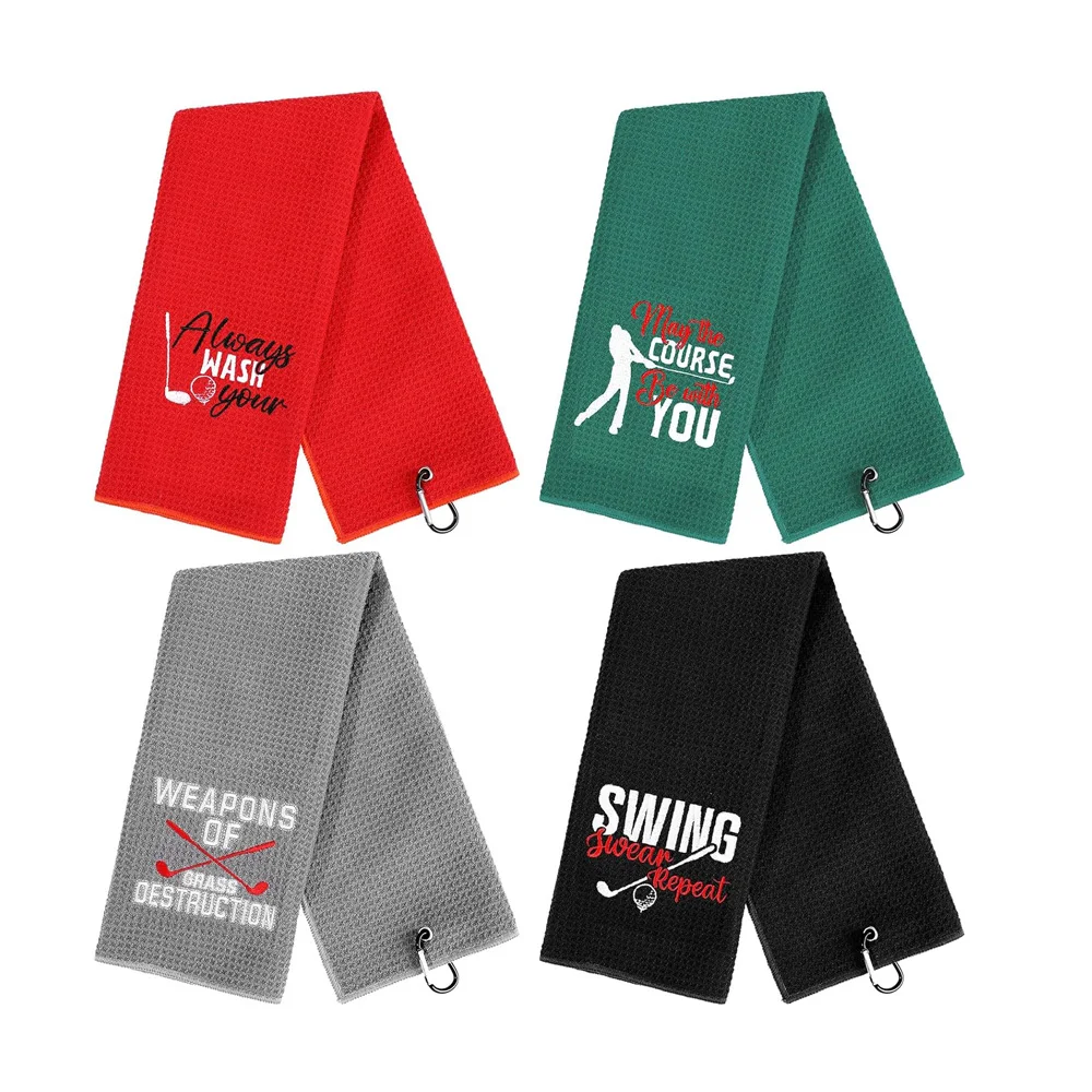 Personalized Logo Microfiber Golf Towel Quick Dry Tri-fold Waffle Pattern Printed Polyester Sport Towel for Travel Jacquard factory