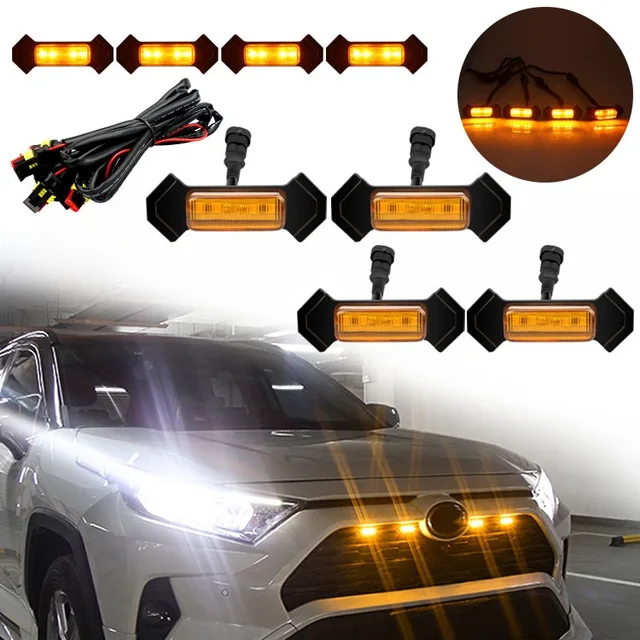 LED Front surface mounted Grille Lamps Amber Flashing Strobe grille light for car Tacoma GMC Ford truck